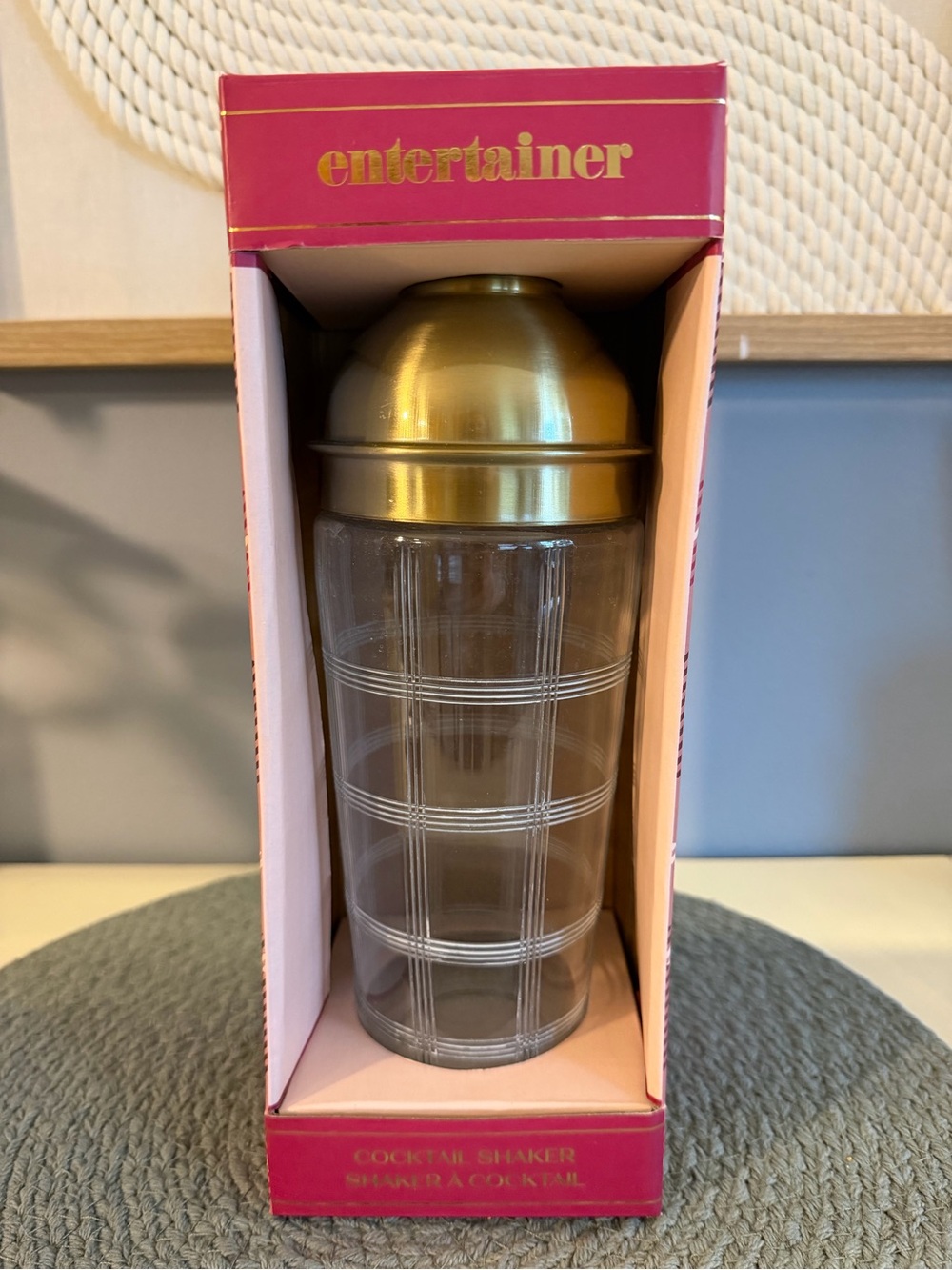 Entertainer Gold Cocktail Shaker with Clear Patterned Glass